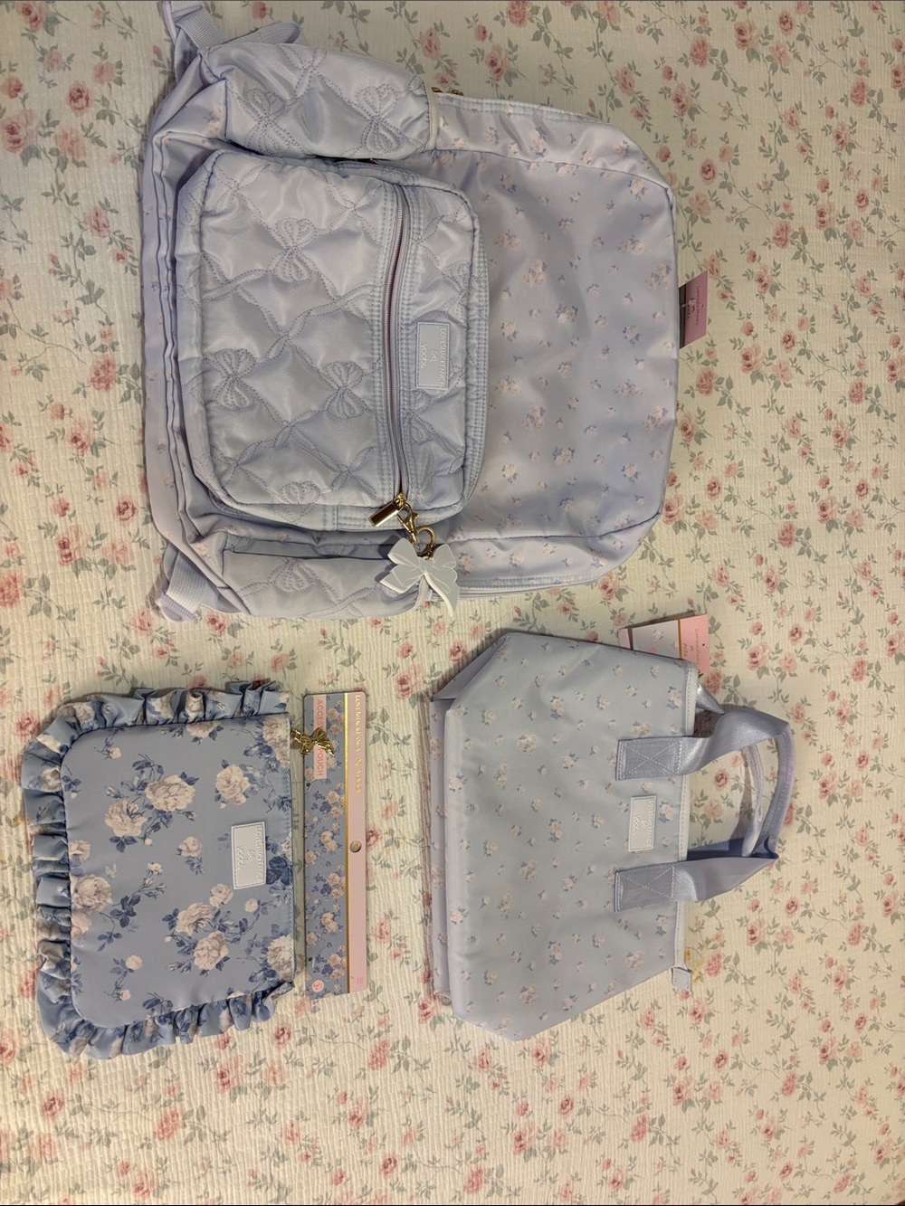 LoveShackFancy light blue Floral Backpack, Tote & Pouch Set